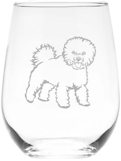 Bichon Frise themed, dog stemless wine glass, 17 oz. - Dog Lover Gift (Style F2)