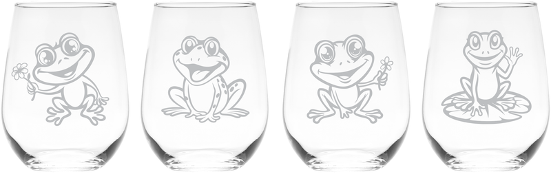 Frog Stemless Wine Glass Set – Frog Themed Gift for Women and Men - 4 Pieces