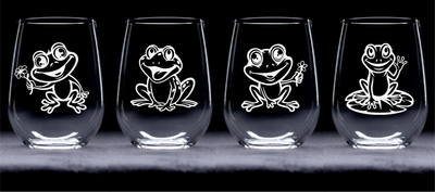 Frog Stemless Wine Glass Set – Frog Themed Gift for Women and Men - 4 Pieces