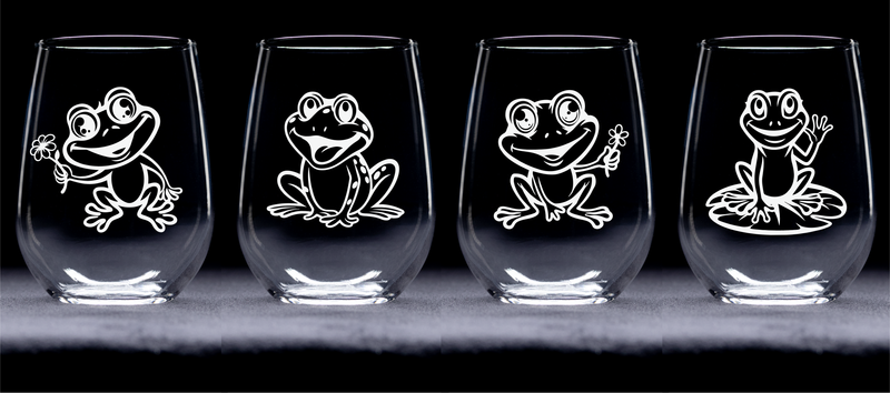 Frog Stemless Wine Glass Set – Frog Themed Gift for Women and Men - 4 Pieces