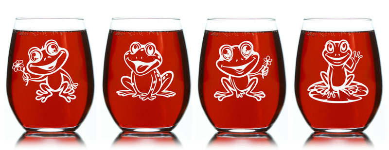 Frog Stemless Wine Glass Set – Frog Themed Gift for Women and Men - 4 Pieces