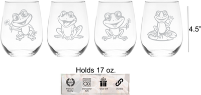 Frog Stemless Wine Glass Set – Frog Themed Gift for Women and Men - 4 Pieces