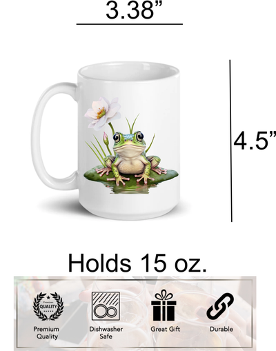 Frog on Lilypad and Flower ceramic coffee mug, 15oz