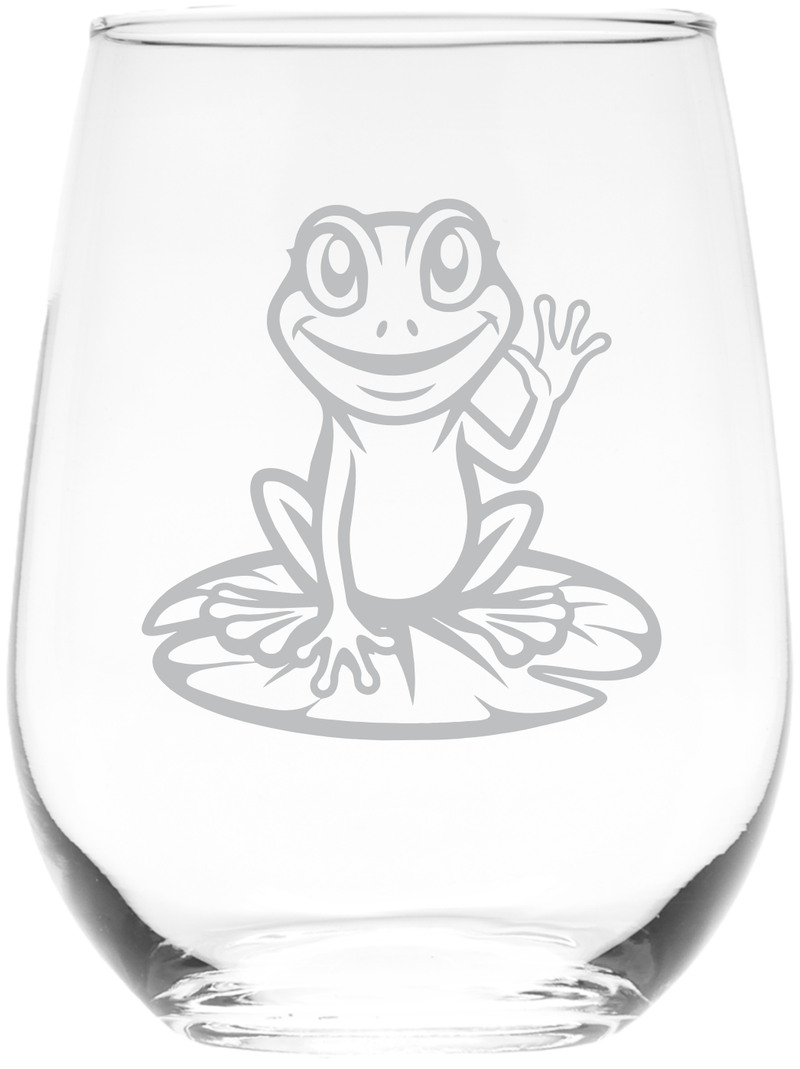 Frog Stemless Wine Glass - Frog Themed Gift for Women and Men - 17 oz. (Style F2)