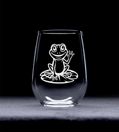 Frog Stemless Wine Glass - Frog Themed Gift for Women and Men - 17 oz. (Style F2)