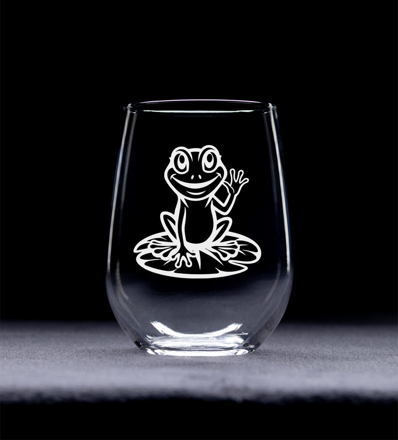 Frog Stemless Wine Glass - Frog Themed Gift for Women and Men - 17 oz. (Style F2)
