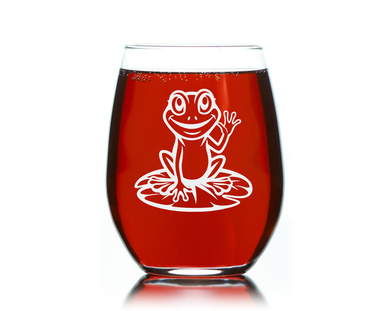 Frog Stemless Wine Glass - Frog Themed Gift for Women and Men - 17 oz. (Style F2)