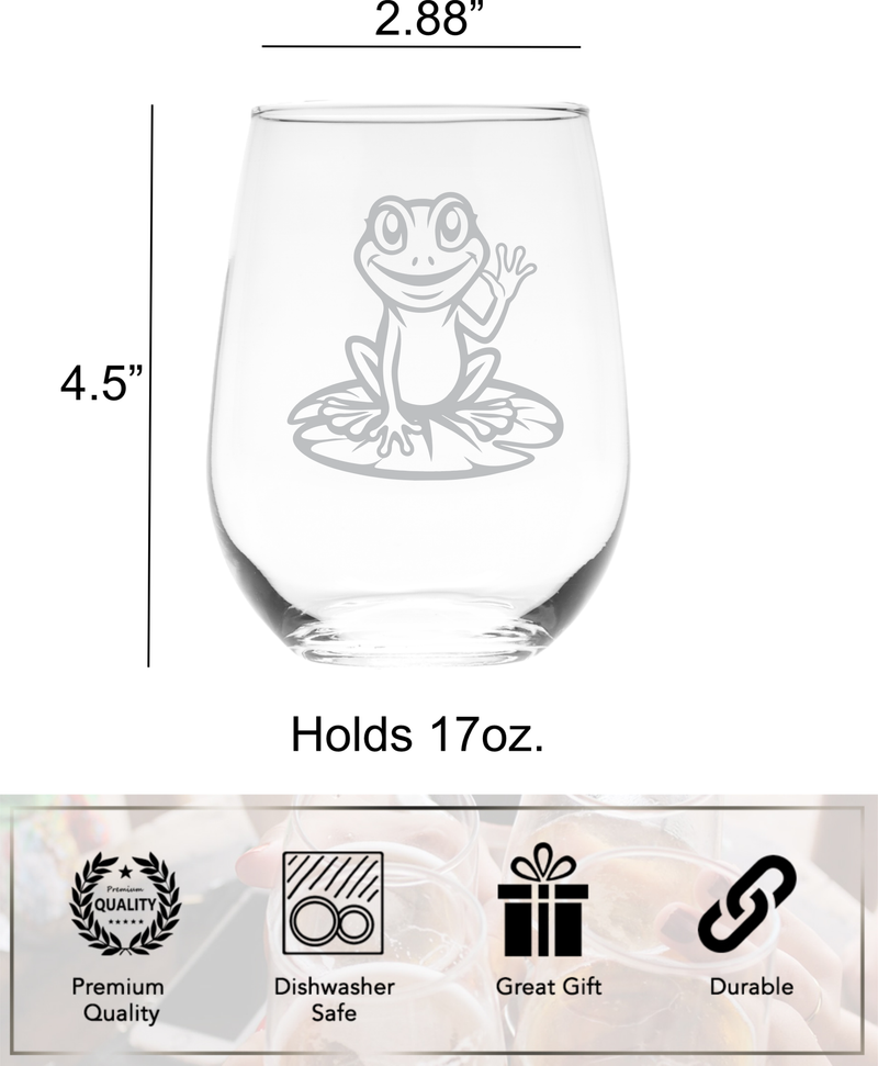 Frog Stemless Wine Glass - Frog Themed Gift for Women and Men - 17 oz. (Style F2)