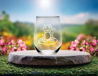 Frog Stemless Wine Glass - Frog Themed Gift for Women and Men - 17 oz. (Style F2)