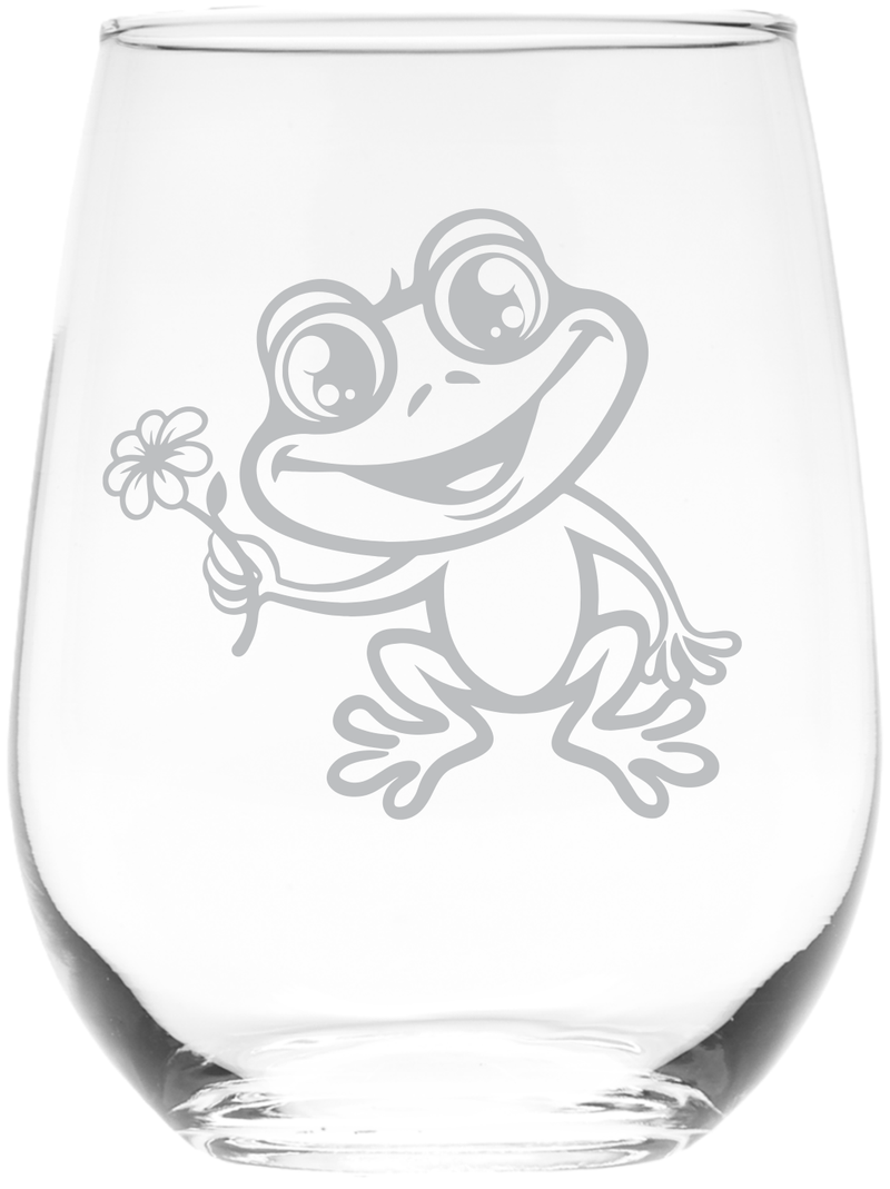 Frog Stemless Wine Glass - Frog Themed Gift for Women and Men - 17 oz. (Style F3)