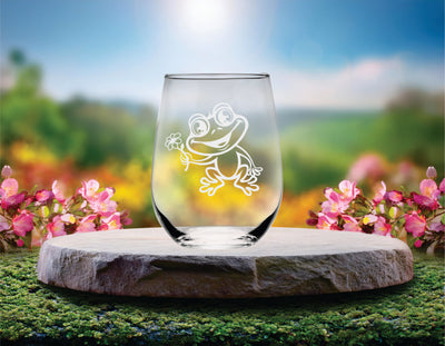 Frog Stemless Wine Glass - Frog Themed Gift for Women and Men - 17 oz. (Style F3)