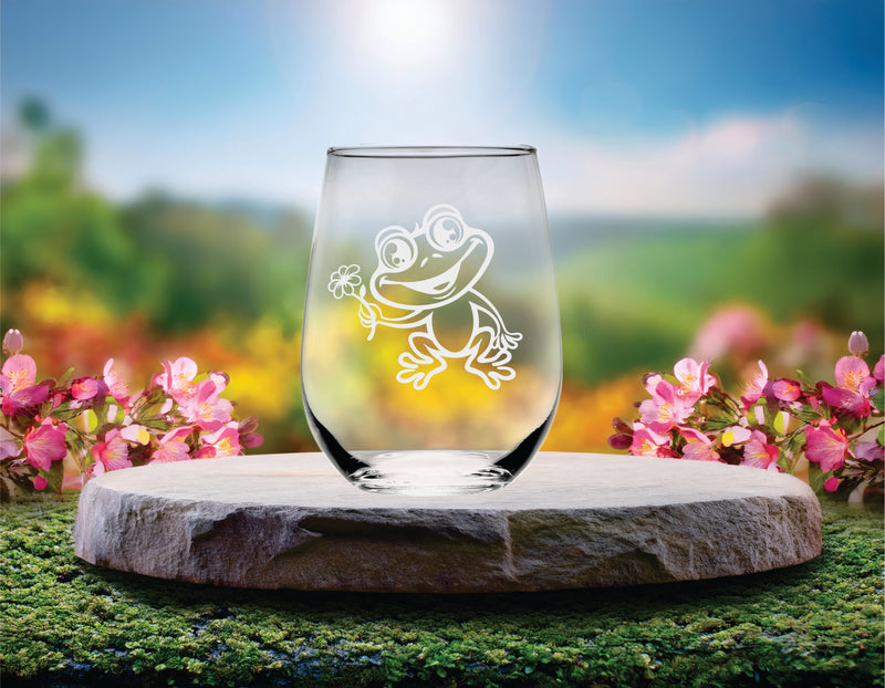 Frog Stemless Wine Glass - Frog Themed Gift for Women and Men - 17 oz. (Style F3)