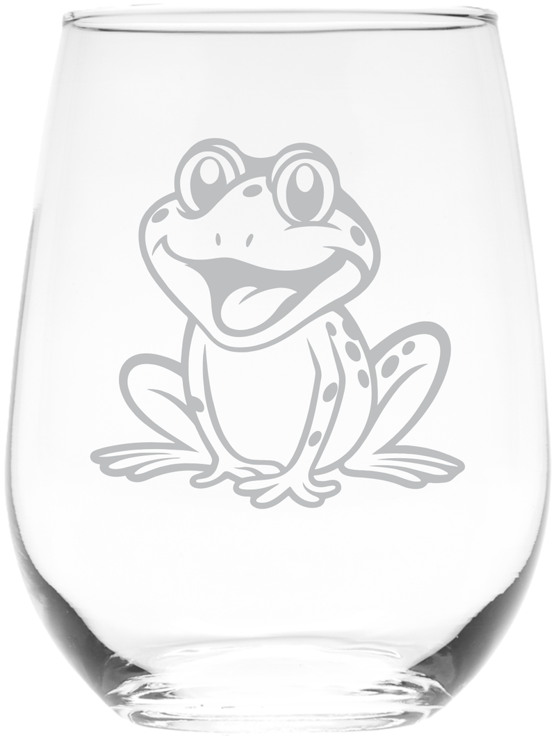 Frog Stemless Wine Glass - Frog Themed Gift for Women and Men - 17 oz. (Style F4)