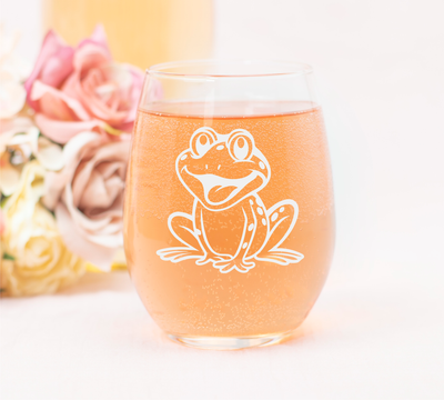 Frog Stemless Wine Glass - Frog Themed Gift for Women and Men - 17 oz. (Style F4)