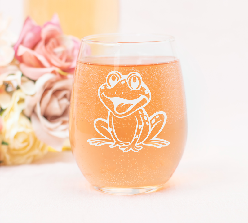 Frog Stemless Wine Glass - Frog Themed Gift for Women and Men - 17 oz. (Style F4)