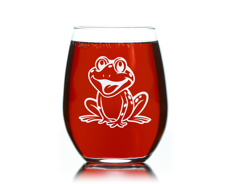 Frog Stemless Wine Glass - Frog Themed Gift for Women and Men - 17 oz. (Style F4)
