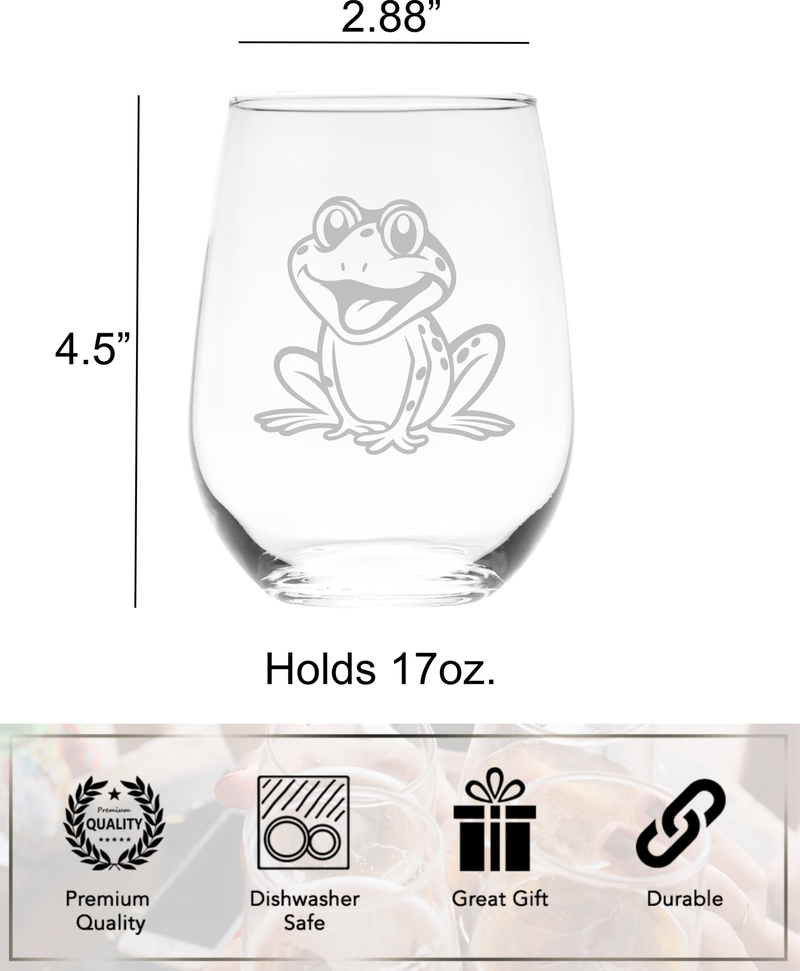 Frog Stemless Wine Glass - Frog Themed Gift for Women and Men - 17 oz. (Style F4)