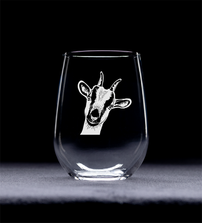 Goat Stemless Wine Glass - Goat Themed Gift for Women and Men - 17 oz. (Style G1)