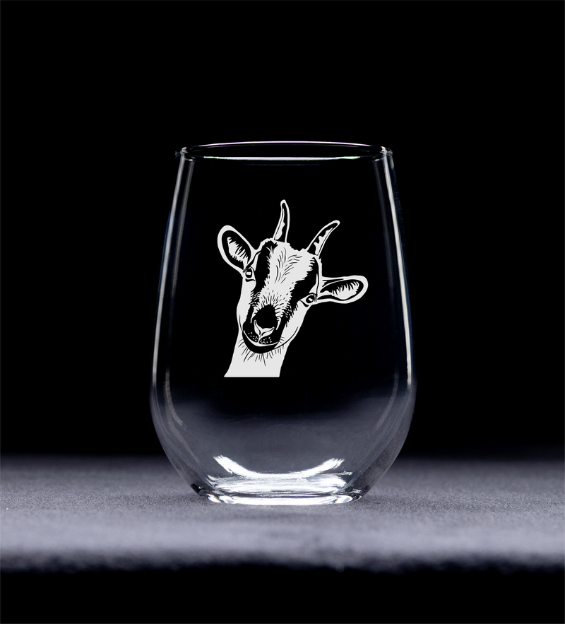 Goat Stemless Wine Glass - Goat Themed Gift for Women and Men - 17 oz. (Style G1)