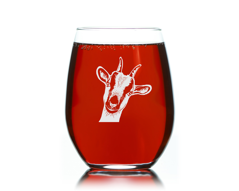 Goat Stemless Wine Glass - Goat Themed Gift for Women and Men - 17 oz. (Style G1)