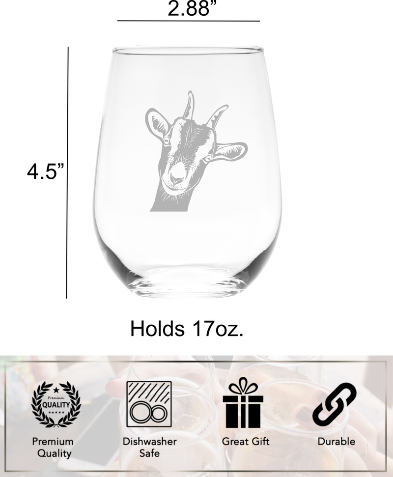 Goat Stemless Wine Glass - Goat Themed Gift for Women and Men - 17 oz. (Style G1)