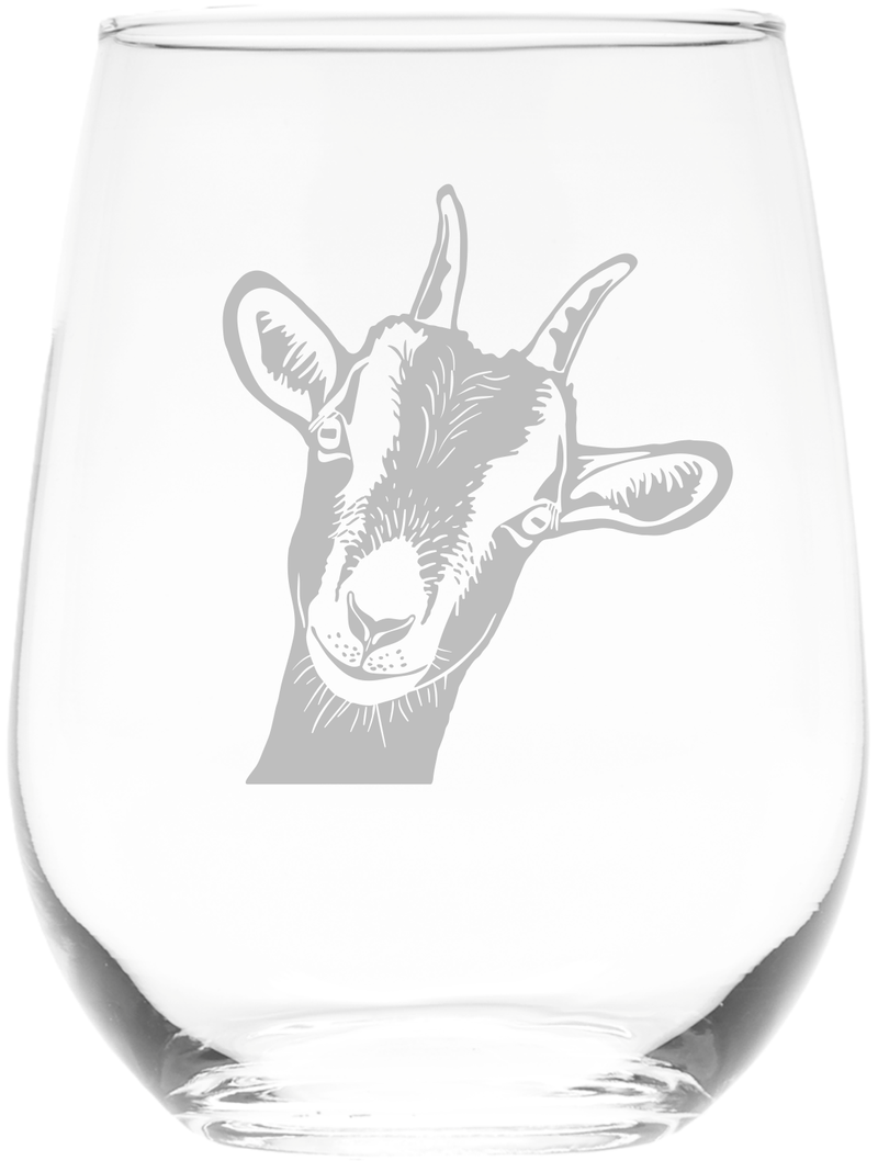 Goat Stemless Wine Glass - Goat Themed Gift for Women and Men - 17 oz. (Style G1)