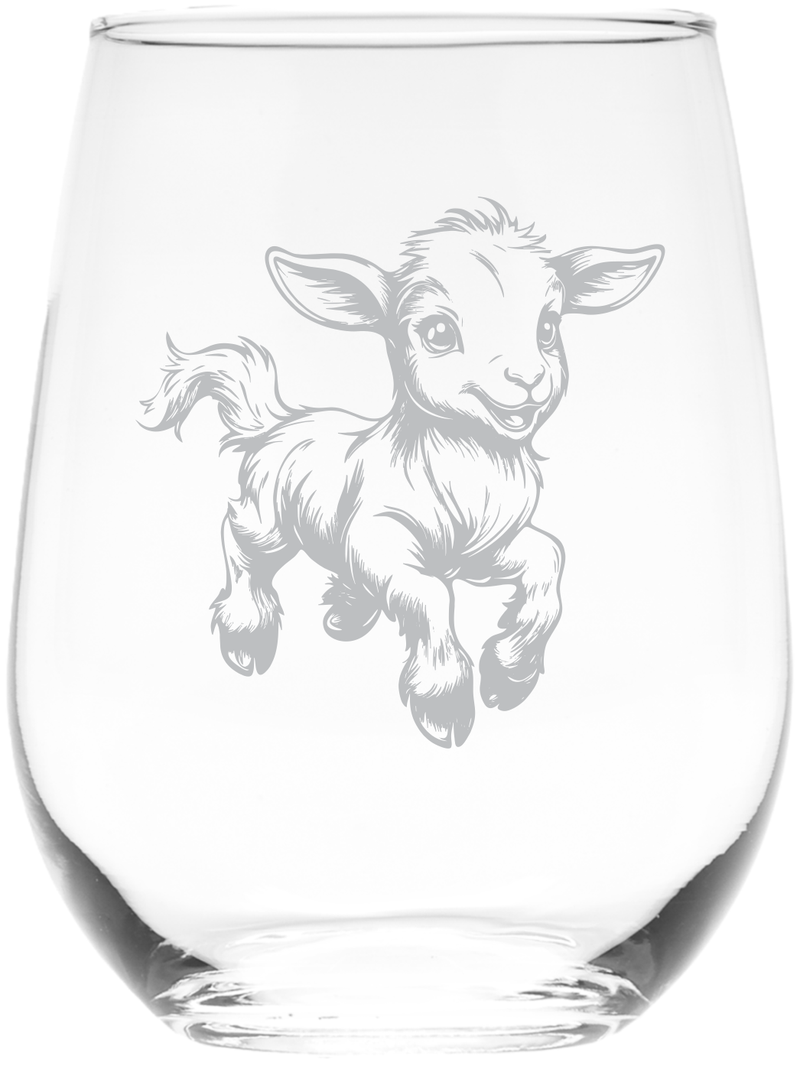 Goat Stemless Wine Glass - Goat Themed Gift for Women and Men - 17 oz (Style G4)
