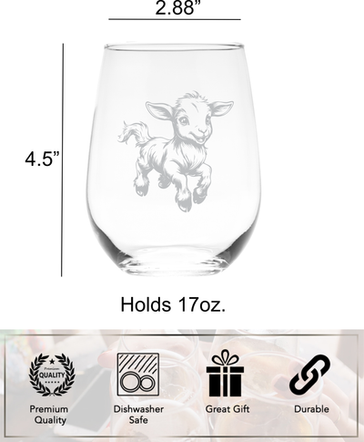 Goat Stemless Wine Glass - Goat Themed Gift for Women and Men - 17 oz (Style G4)