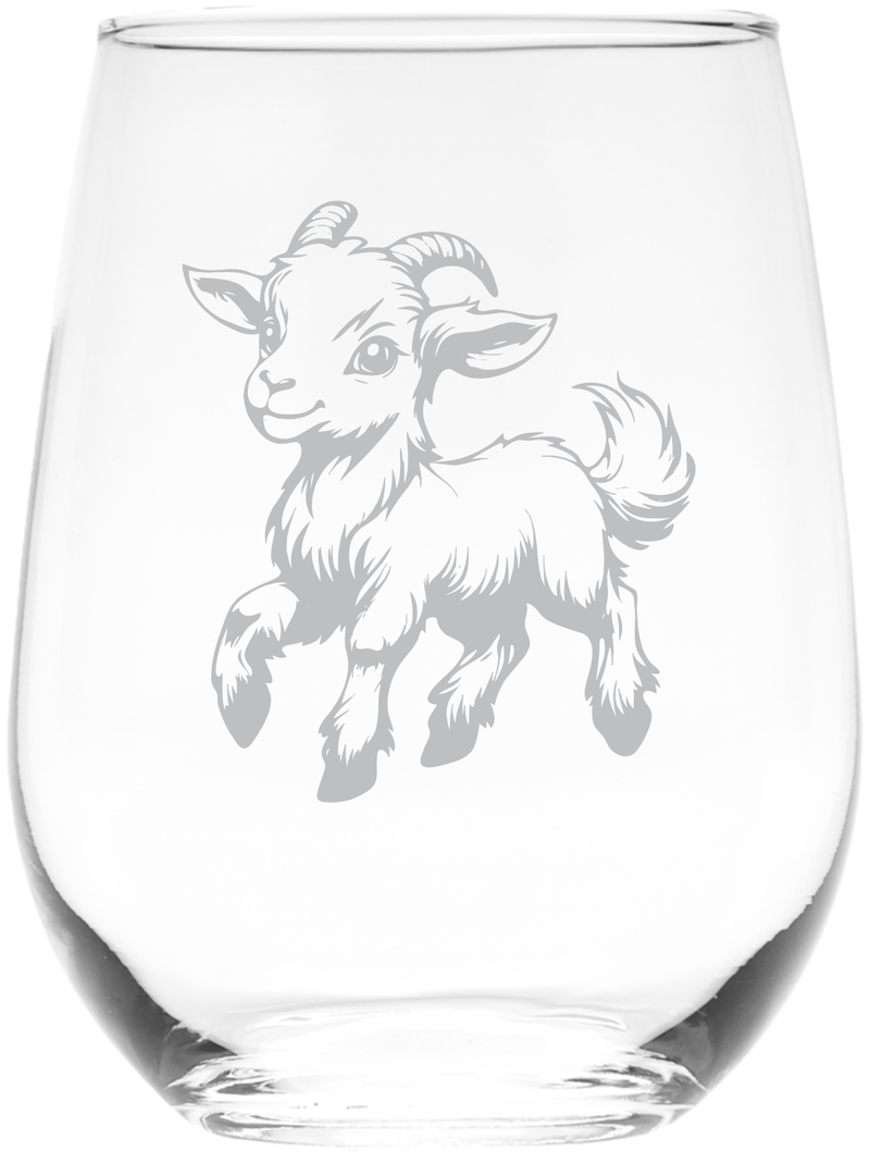 Goat Stemless Wine Glass - Goat Themed Gift for Women and Men - 17 oz (Style G5)