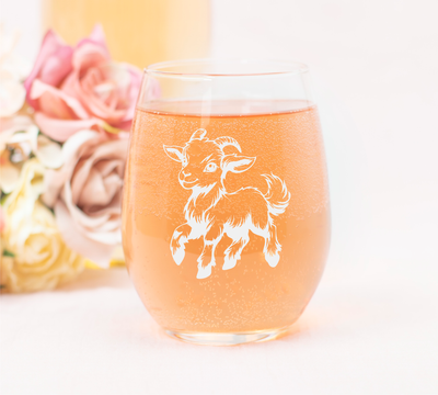 Goat Stemless Wine Glass - Goat Themed Gift for Women and Men - 17 oz (Style G5)