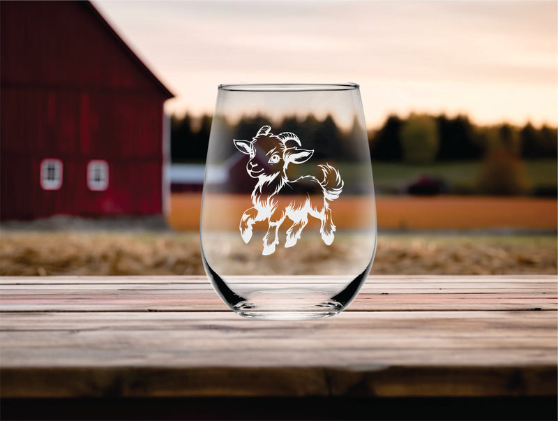 Goat Stemless Wine Glass - Goat Themed Gift for Women and Men - 17 oz (Style G5)