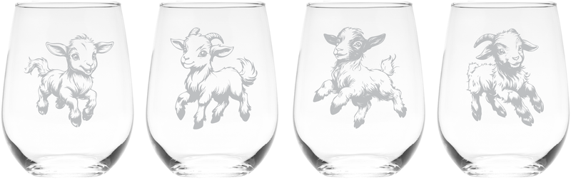 Goats Stemless Wine Glass Set – Goat Themed Gift for Women and Men  - 4 Pieces