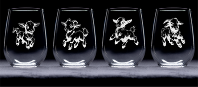 Goats Stemless Wine Glass Set – Goat Themed Gift for Women and Men  - 4 Pieces