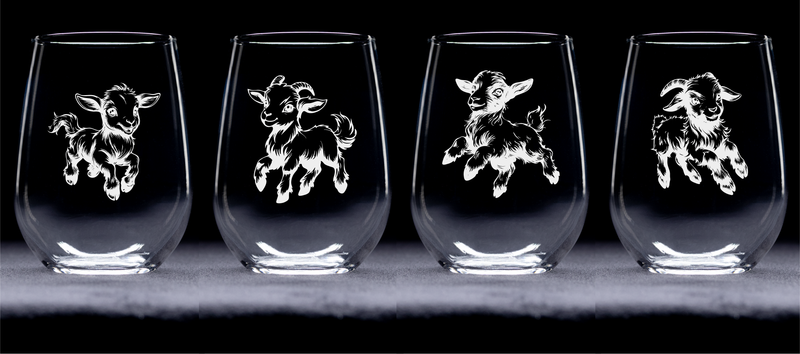 Goats Stemless Wine Glass Set – Goat Themed Gift for Women and Men  - 4 Pieces