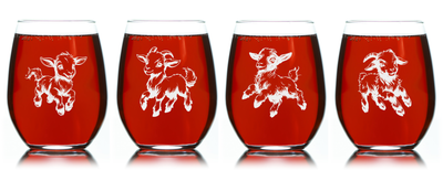 Goats Stemless Wine Glass Set – Goat Themed Gift for Women and Men  - 4 Pieces