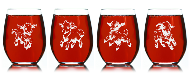 Goats Stemless Wine Glass Set – Goat Themed Gift for Women and Men  - 4 Pieces