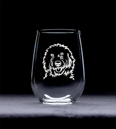 Goldendoodle Themed, Dog Stemless Wine Glass - Dog Lover Gift for Men and Women - 17 oz.