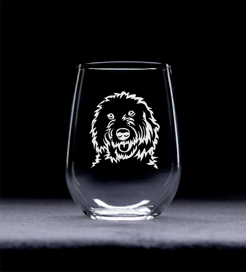 Goldendoodle Themed, Dog Stemless Wine Glass - Dog Lover Gift for Men and Women - 17 oz.