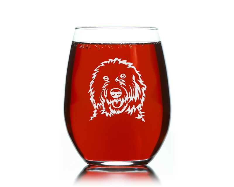 Goldendoodle Themed, Dog Stemless Wine Glass - Dog Lover Gift for Men and Women - 17 oz.