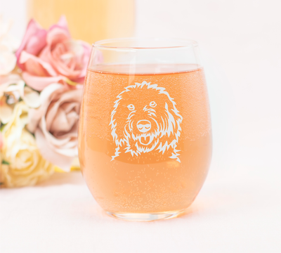 Goldendoodle Themed, Dog Stemless Wine Glass - Dog Lover Gift for Men and Women - 17 oz.