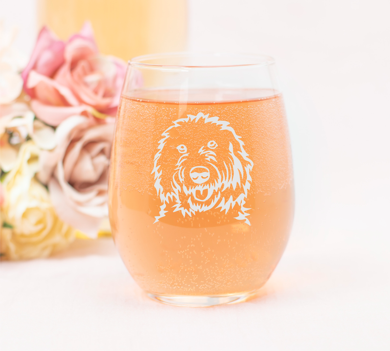 Goldendoodle Themed, Dog Stemless Wine Glass - Dog Lover Gift for Men and Women - 17 oz.