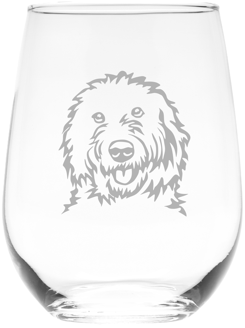 Goldendoodle Themed, Dog Stemless Wine Glass - Dog Lover Gift for Men and Women - 17 oz.