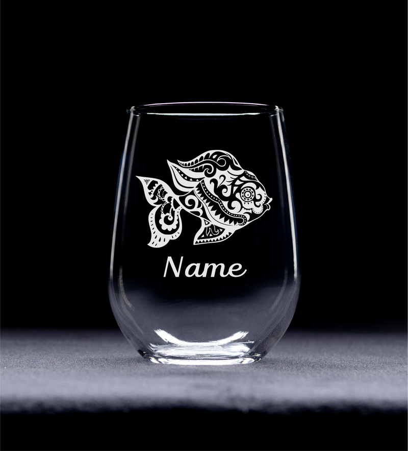 Goldfish with name 17oz. stemless wine glass