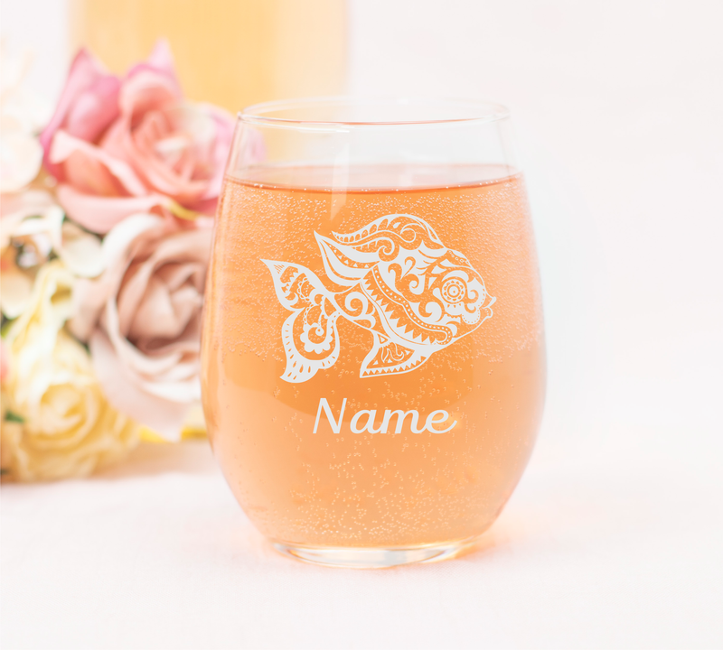 Goldfish with name 17oz. stemless wine glass