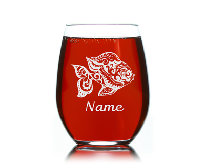 Goldfish with name 17oz. stemless wine glass