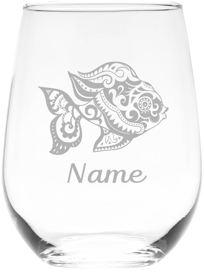 Goldfish with name 17oz. stemless wine glass
