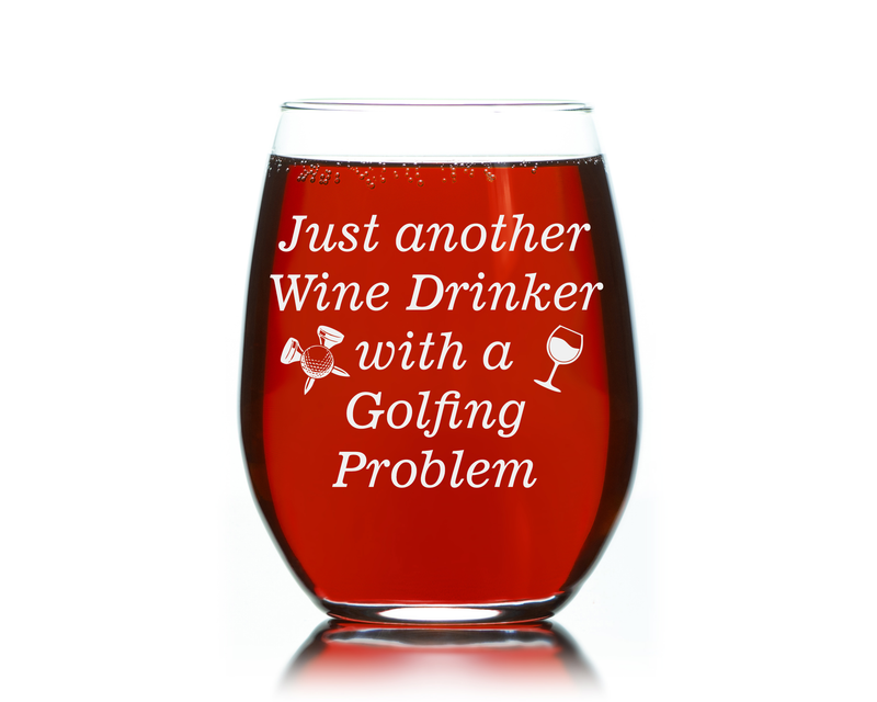Just Another Wine Drinker With A Golfing Problem Funny Stemless Wine Glass - Golf Themed Gift for Women and Men - 17 oz.
