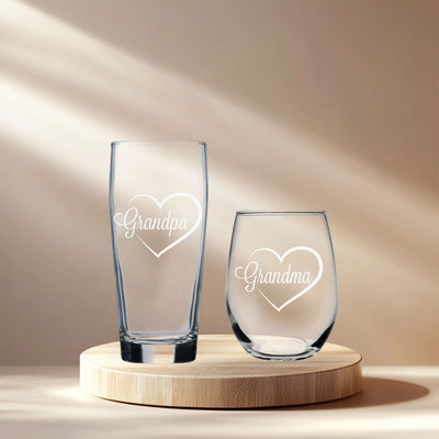 Grandpa 20 oz. Beer Glass  and Grandma 15 oz.  Stemless Wine Glass - Set of 2 – Grandpa and Grandma Gift for Men and Women