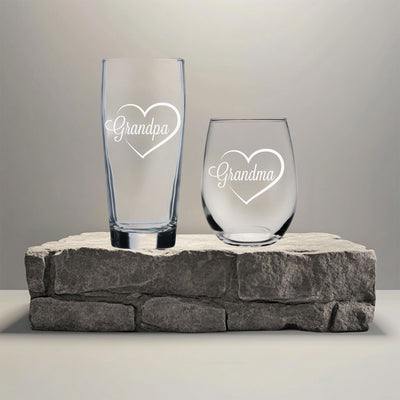 Grandpa 20 oz. Beer Glass  and Grandma 15 oz.  Stemless Wine Glass - Set of 2 – Grandpa and Grandma Gift for Men and Women
