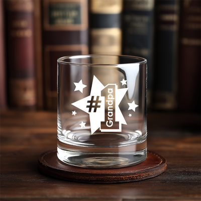 #1 Grandpa Whiskey Rocks Glass - Grandpa Themed Gift for Men